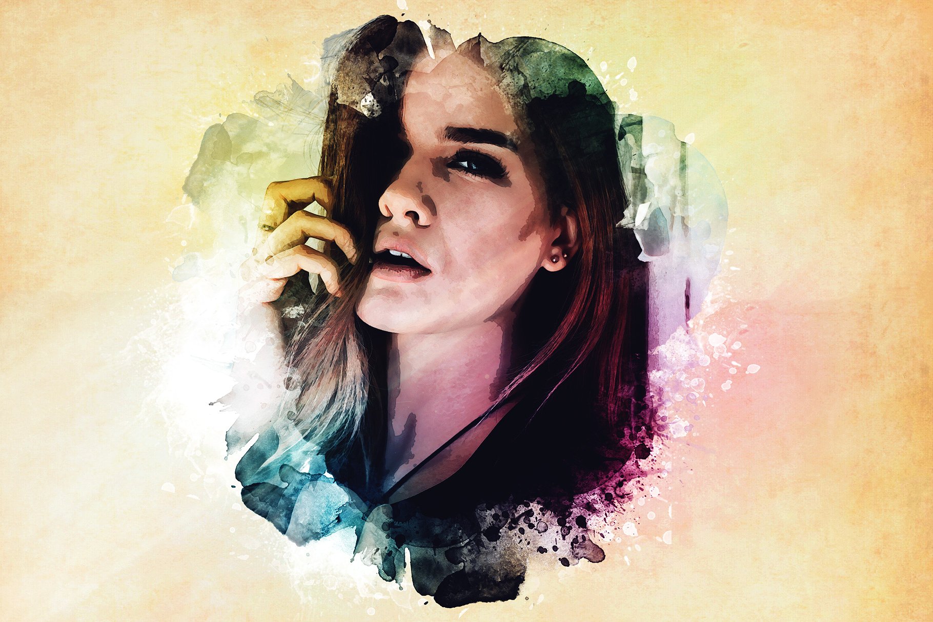 精美水彩艺术照一键生成PS动作 Watercolor Photoshop PSD Template插图(4)