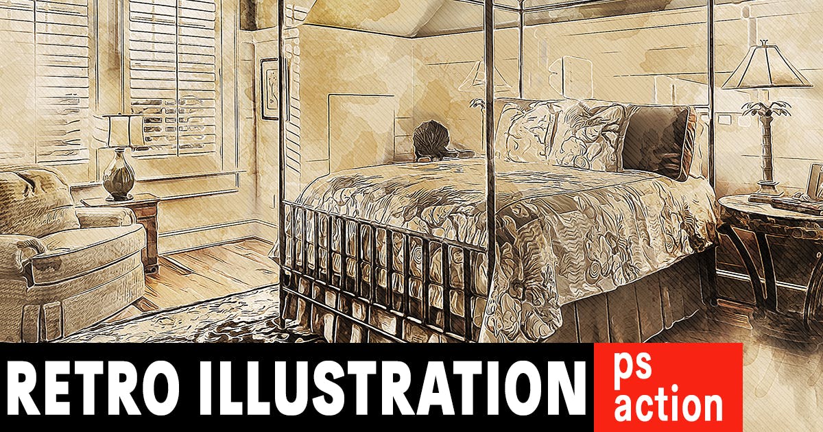 复古水彩素描艺术照片特效PS动作 Retro Illustration Photoshop Action插图