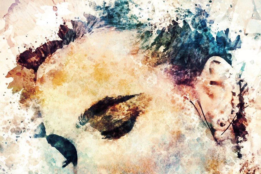 人物肖像照片水彩效果PS动作 Watercolor Portrait Photo Template插图(4)