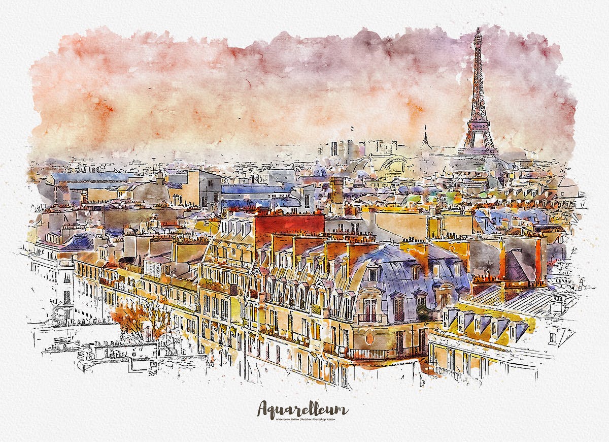 城市风景转水彩&铅笔素描效果PS动作 Aquarelleum – Urban Sketch Photoshop Action插图(3)