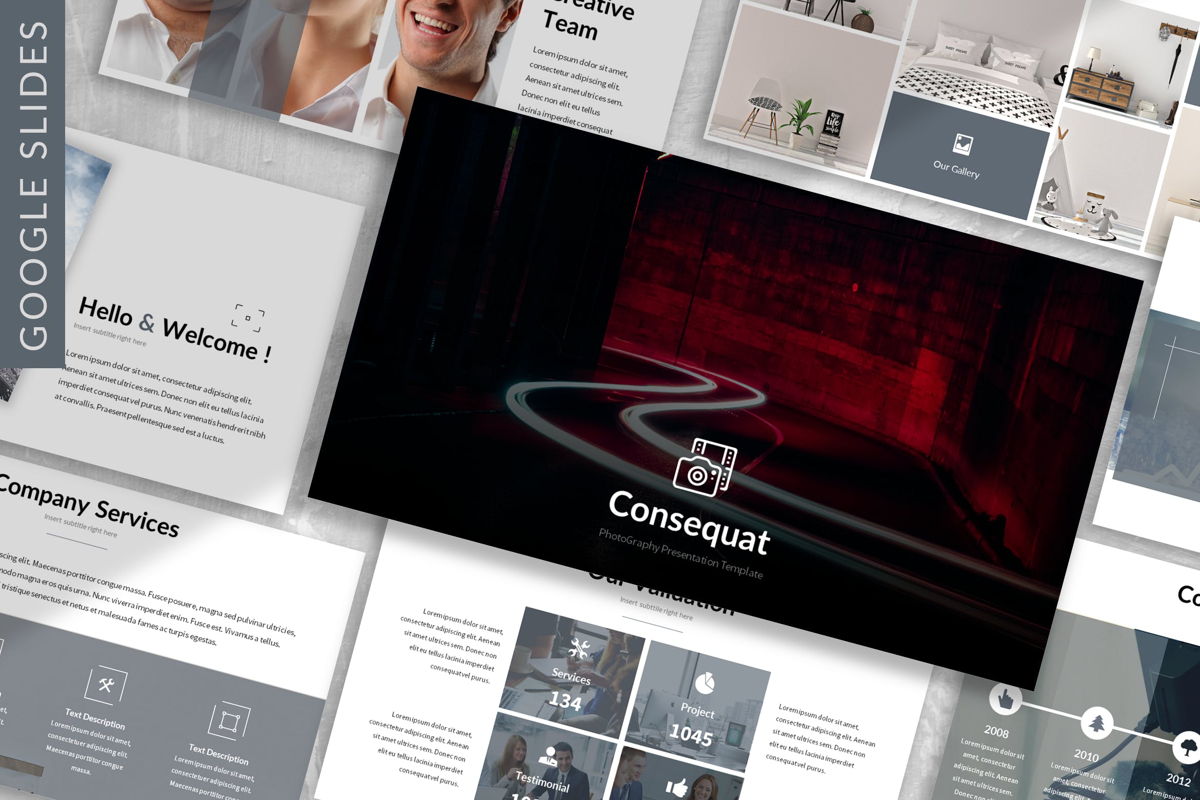 摄影摄像公司介绍谷歌幻灯片设计模板 Consequat – Photograph Google Slides Template插图