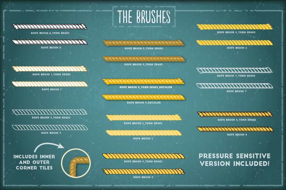14种形状钢丝绳AI笔刷 Rope Brushes插图