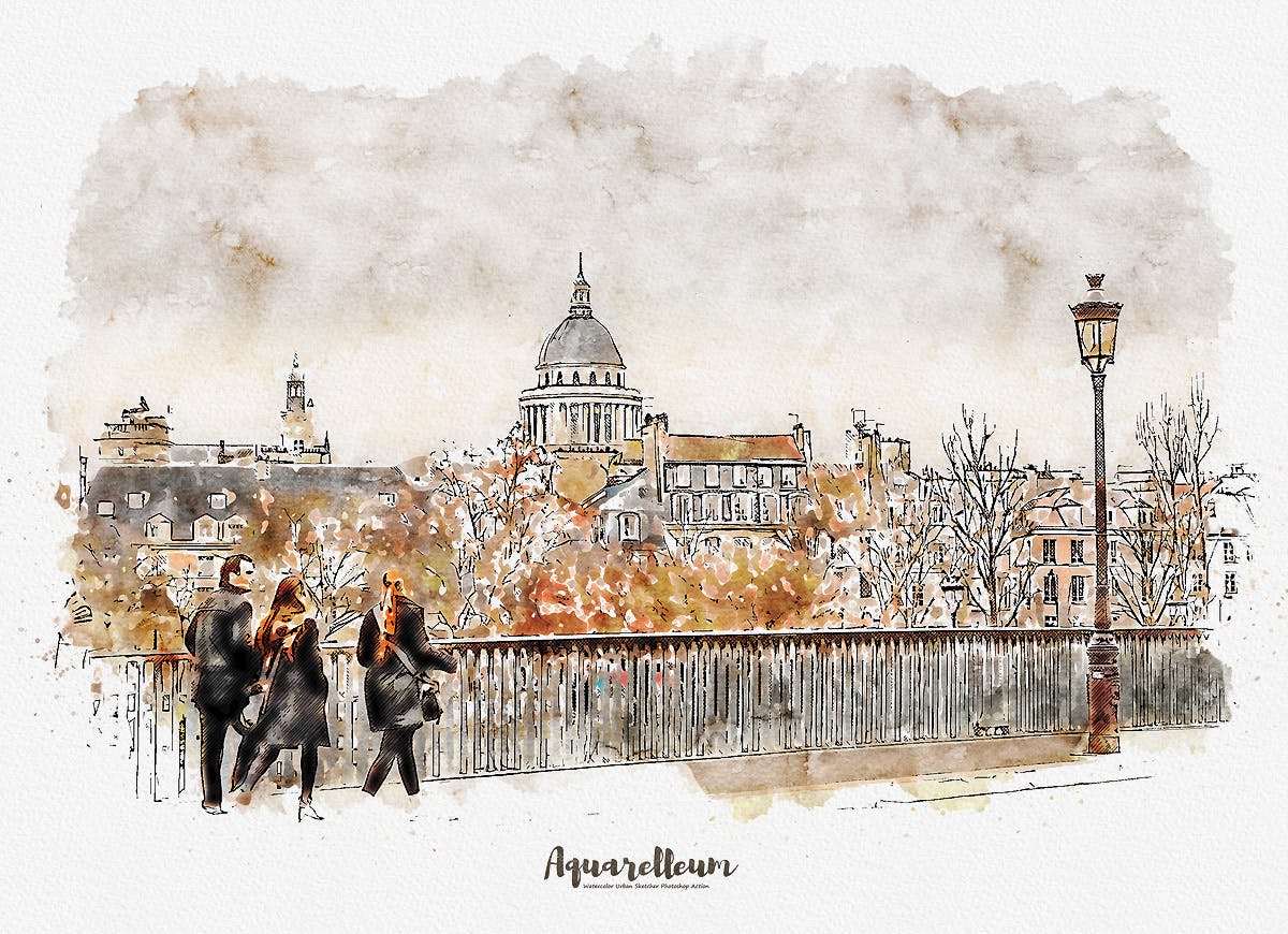 城市风景转水彩&铅笔素描效果PS动作 Aquarelleum – Urban Sketch Photoshop Action插图(13)