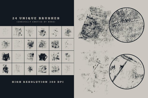 24款仿旧做旧效果纹理图层PS笔刷 24 Distressed Texture Brushes插图(2)