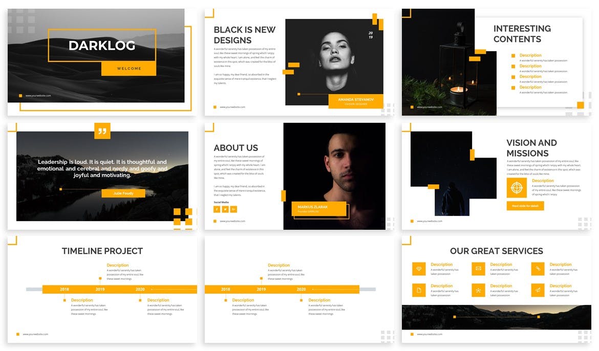 现代设计风格企业宣传PPT幻灯片模板素材 Darklog – Modern Powerpoint Template插图(1)