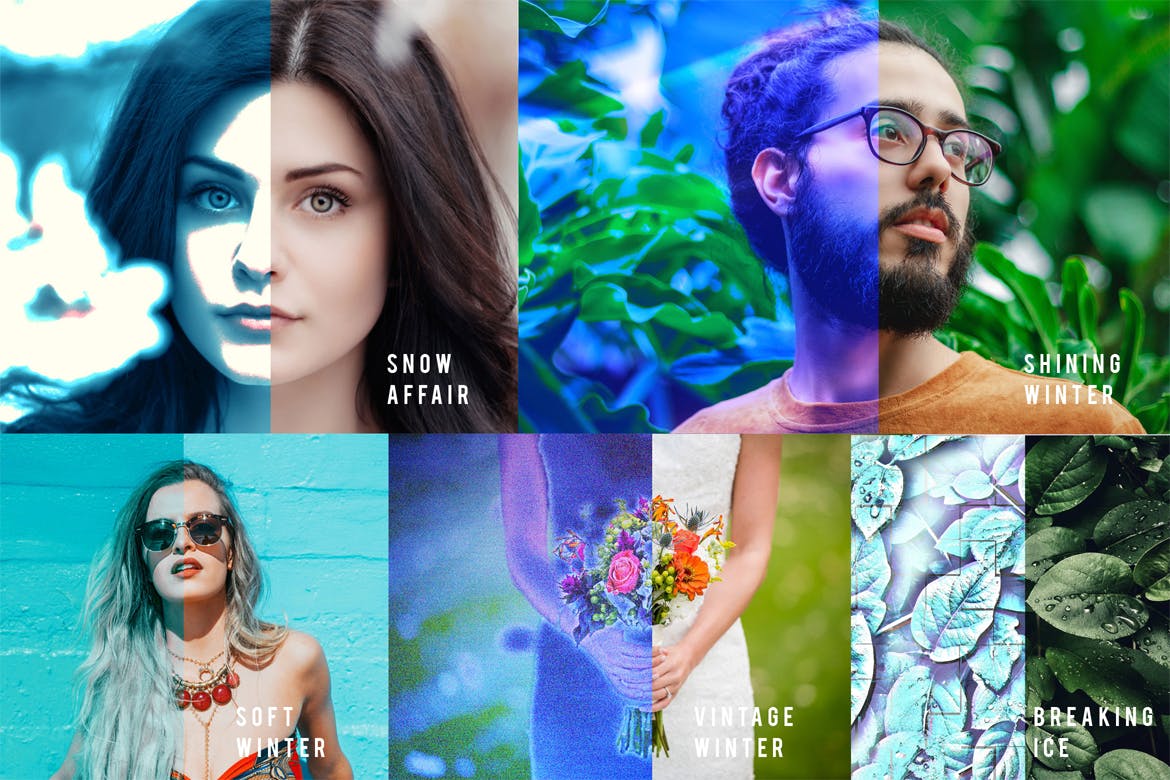 照片添加冬天雪花冰霜氛围特效素材库精选PS动作 Winter Pack Photoshop Action插图(2)