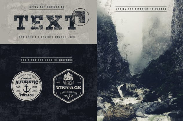 24款仿旧做旧效果纹理图层PS笔刷 24 Distressed Texture Brushes插图(1)