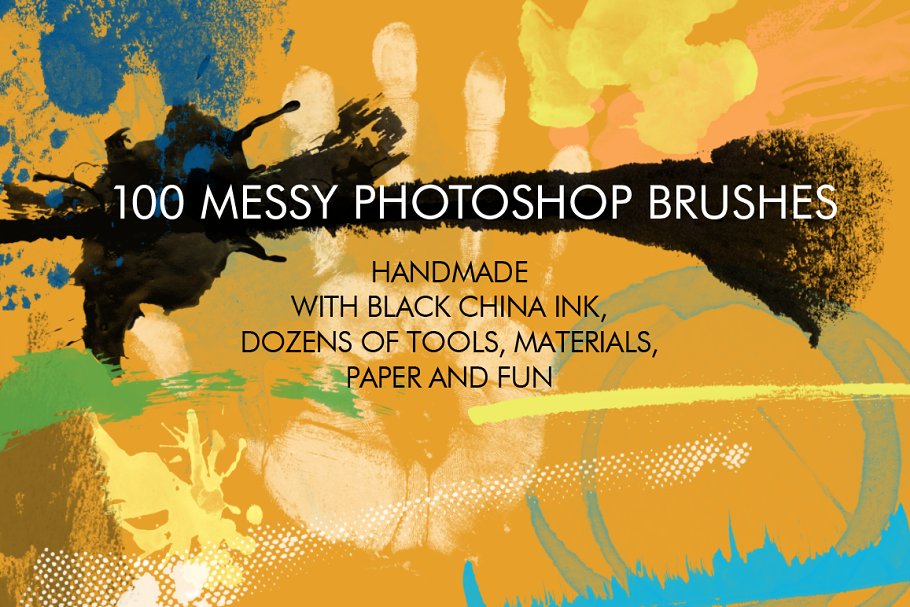 100种随性画笔笔画图案PS笔刷 100 Messy Photoshop Brushes插图