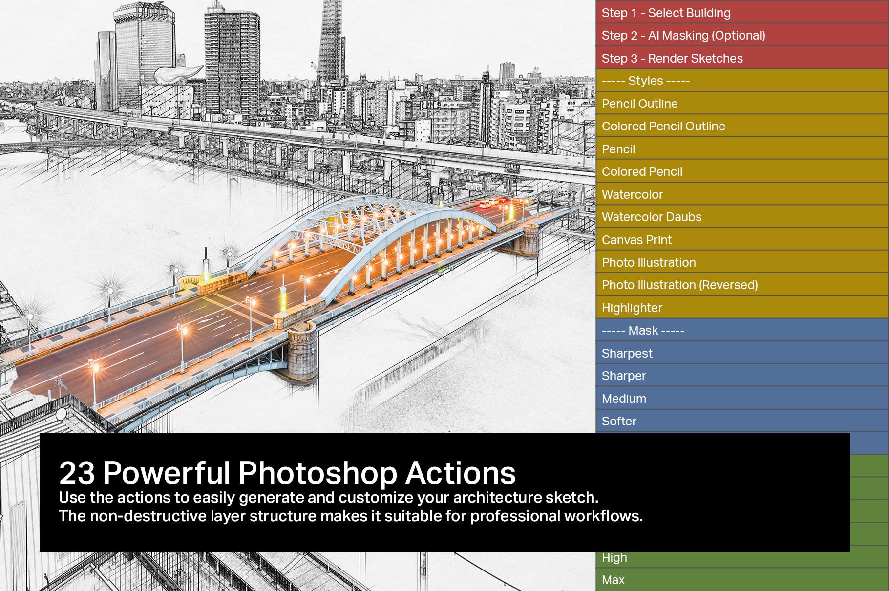 10个人工智能建筑素描草图生成PS动作 10 AI Architecture Sketch Photoshop Actions插图(1)