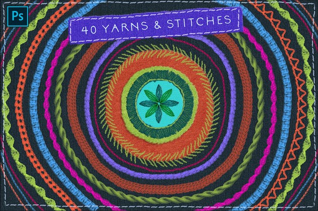 仿真缝纫和刺绣针织效果Photoshop套件 Sewing & Embroidery Photoshop Kit插图(1)