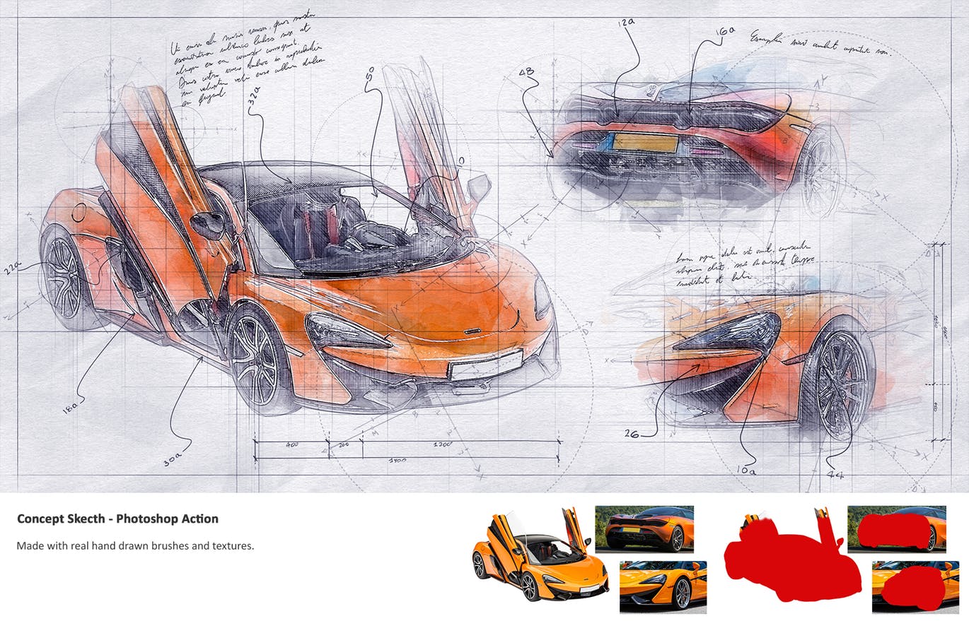 建筑工程设计素描效果图一键生成PS动作 Concept Sketch – Photoshop Action插图(6)