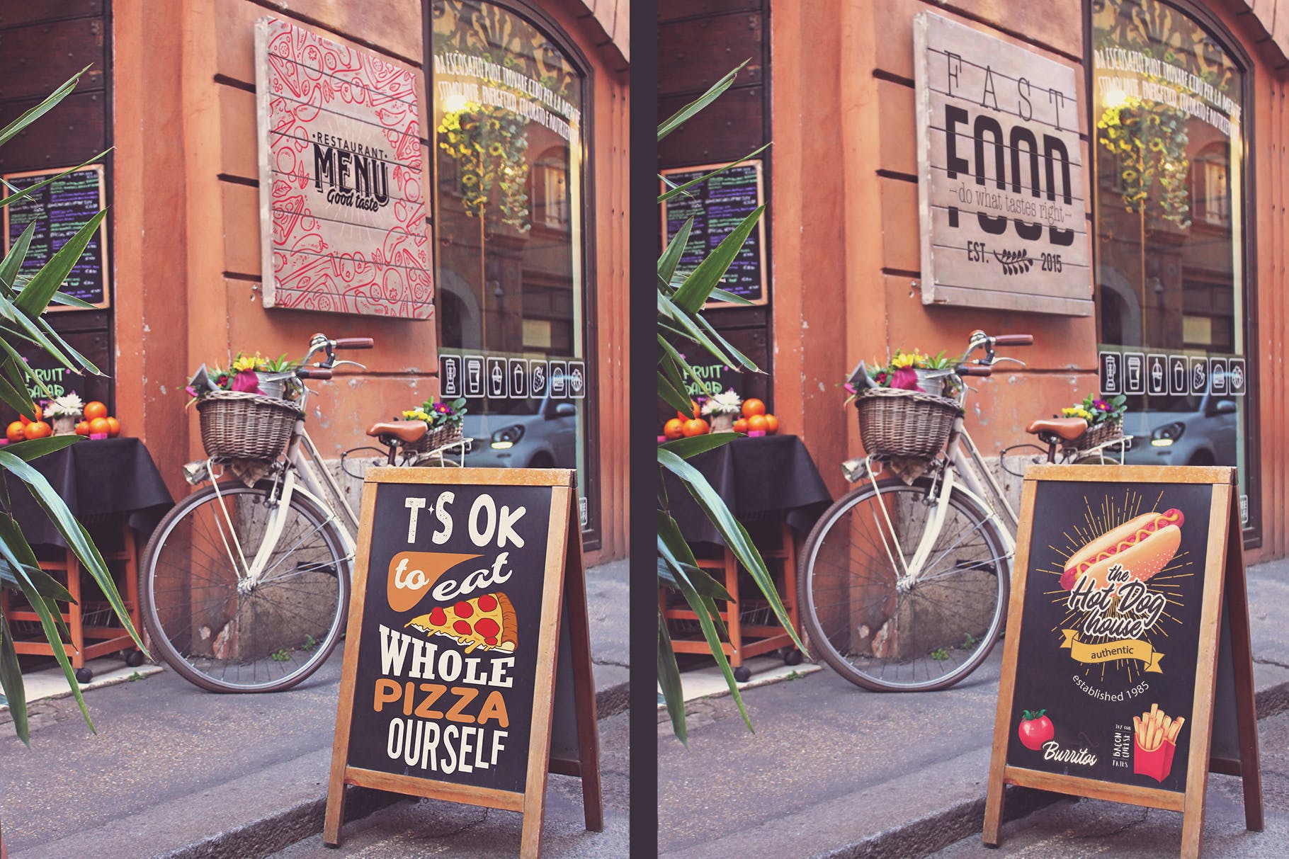 店铺门口木架广告牌设计样机模板 Slate Signboard Mockup插图(1)