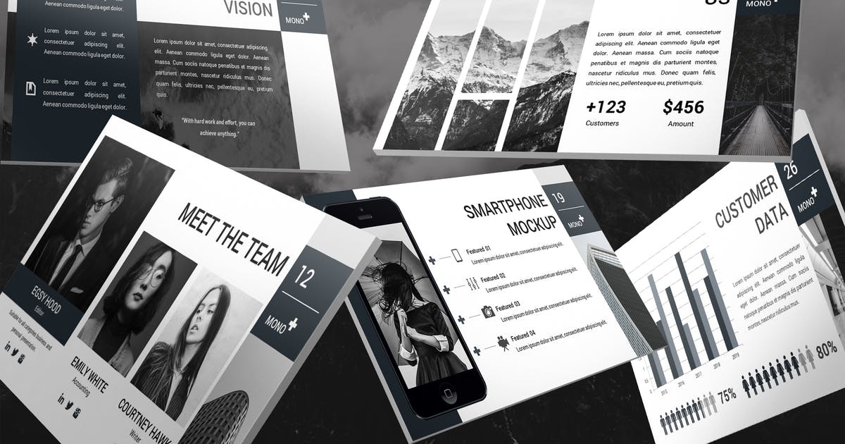 现代单色设计企业Lookbook风格素材库精选Keynote模板模板 Mono – Lookbook Keynote Template插图