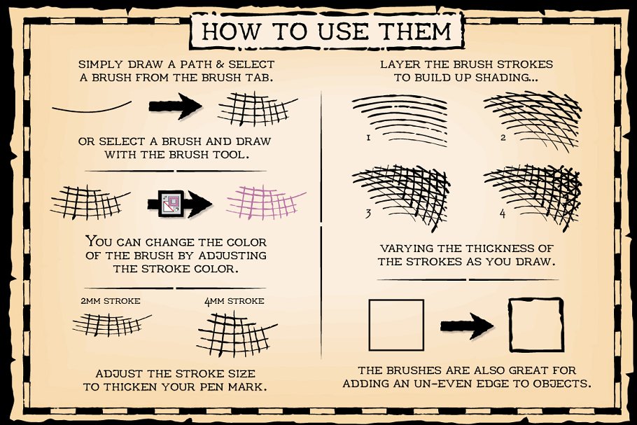 复古圆珠笔&钢笔笔画AI笔刷 Vintage Pen and Ink Brushes插图(2)