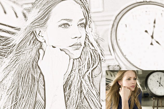 一键转人像素描效果生成PS动作 Sketch Portrait Photoshop Actions插图(5)