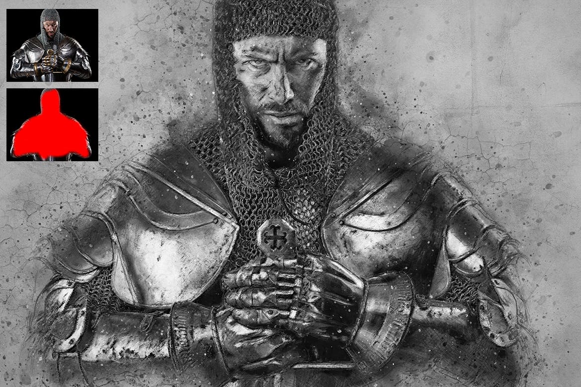 复古素描效果裂纹背景一键生成PS动作 Vintage Sketch Photoshop Action插图(9)