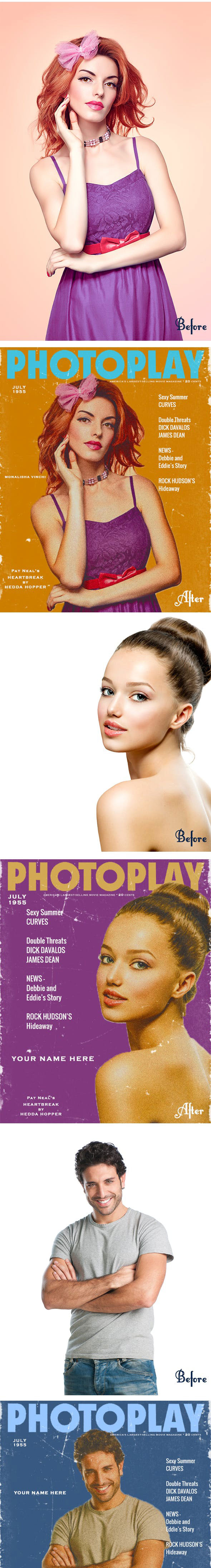 复古电影杂志效果的PS动作 Vintage Movie Magazine Photoshop Action [atn]插图(1)