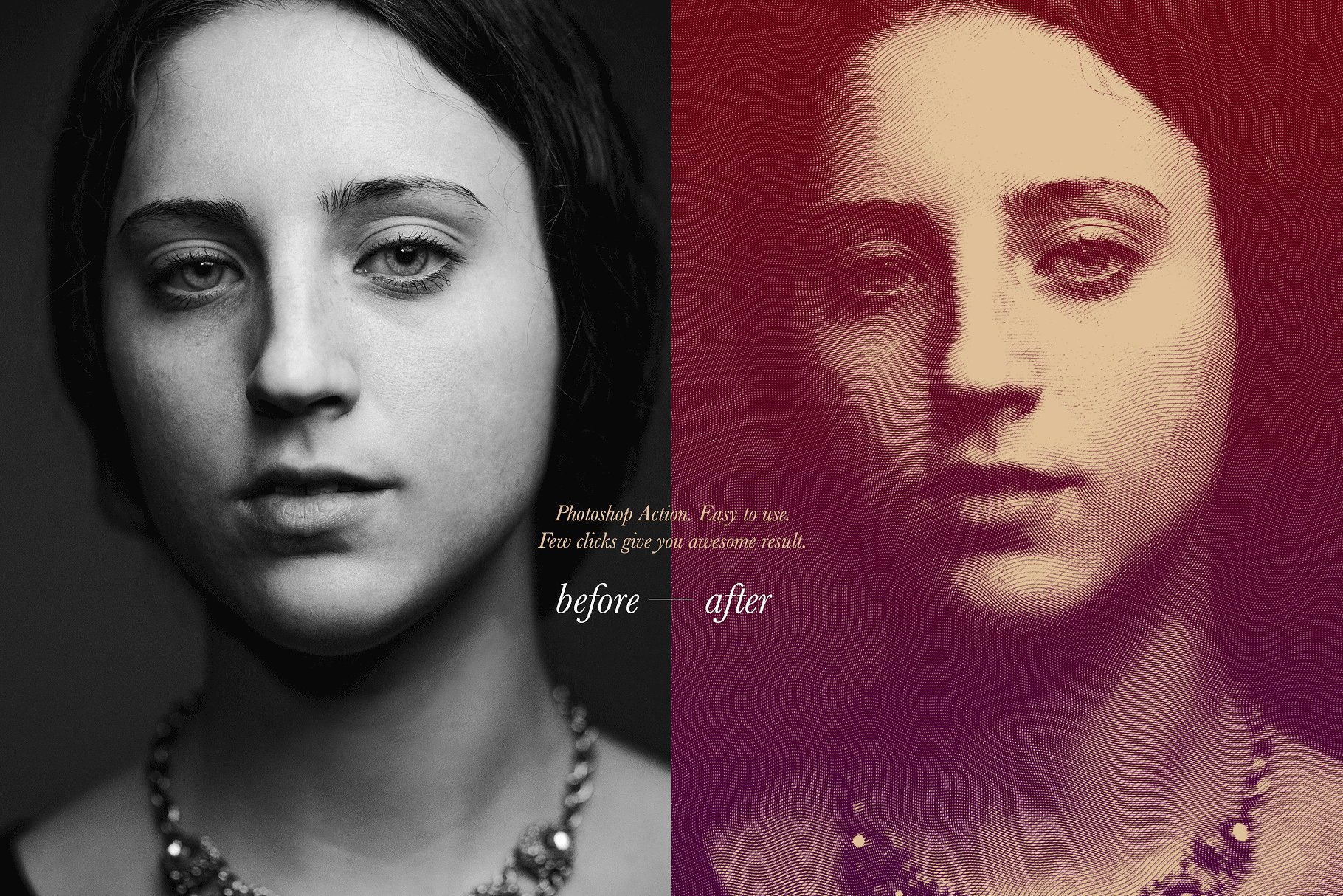 雕刻钱币凹版印刷风格照片效果处理PS动作 Engraving and Halftone Creator插图(1)