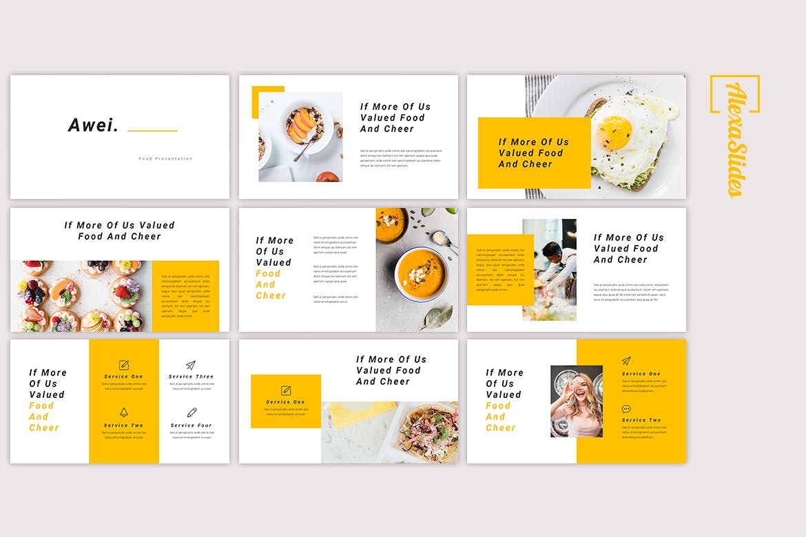 美食品牌/餐厅主题谷歌幻灯片设计模板 Awei – Food Google Slides Template插图(1)