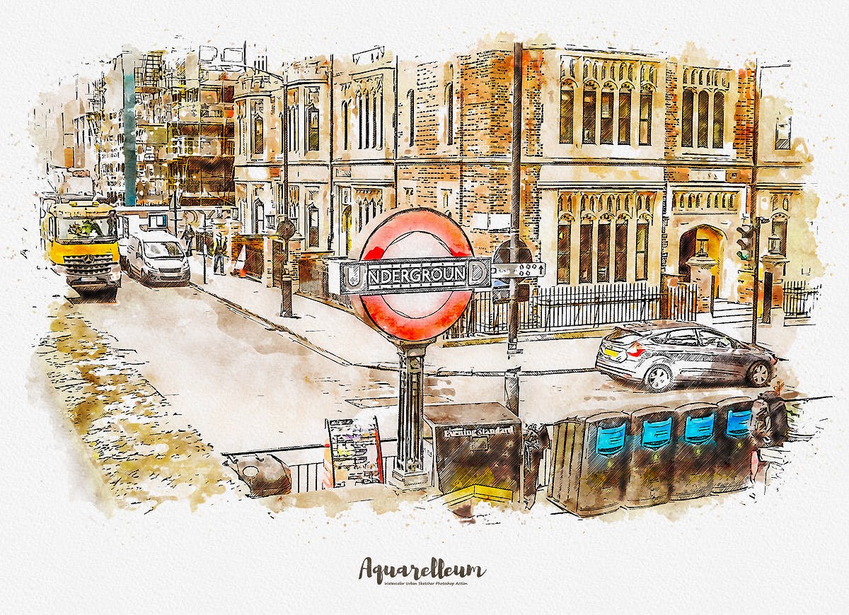城市风景转水彩&铅笔素描效果PS动作 Aquarelleum – Urban Sketch Photoshop Action插图(6)