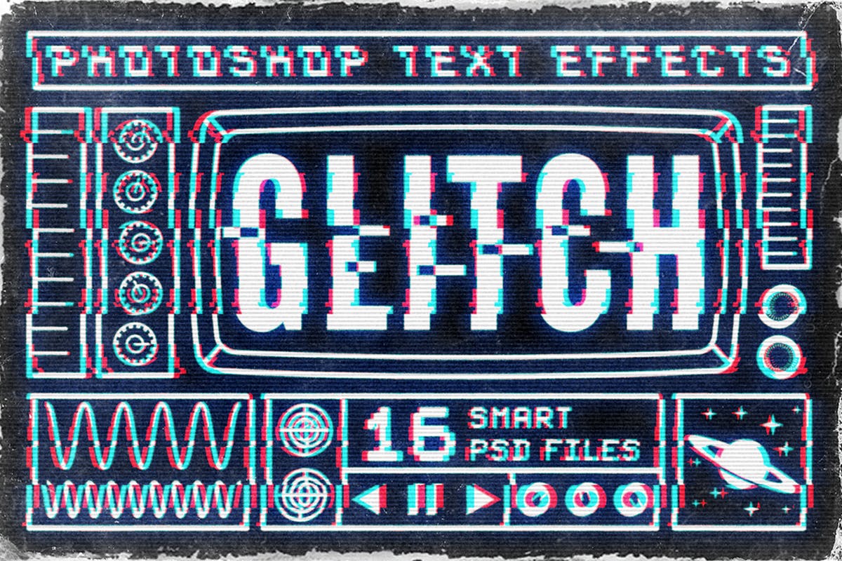 毛刺字体特效设计PSD模板 Photoshop Glitch Text Effects插图