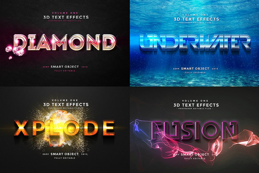 3D文字设计效果图层样式v1 3D Text Effects Vol.1插图(2)