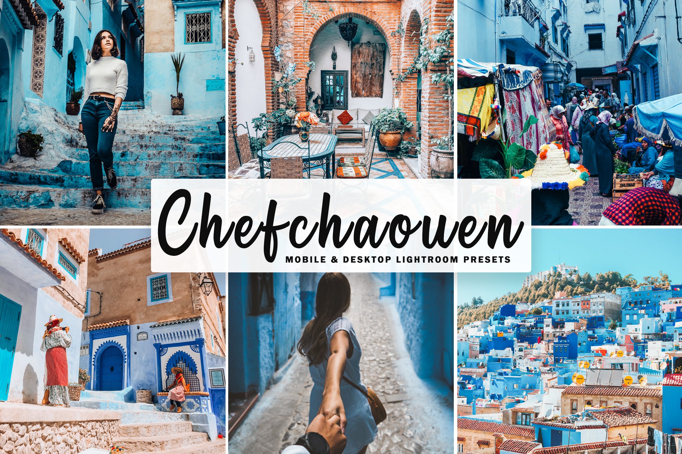 天蓝色调/褪色增强日落照片后期处理素材库精选LR预设 Chefchaouen Mobile & Desktop Lightroom Presets插图