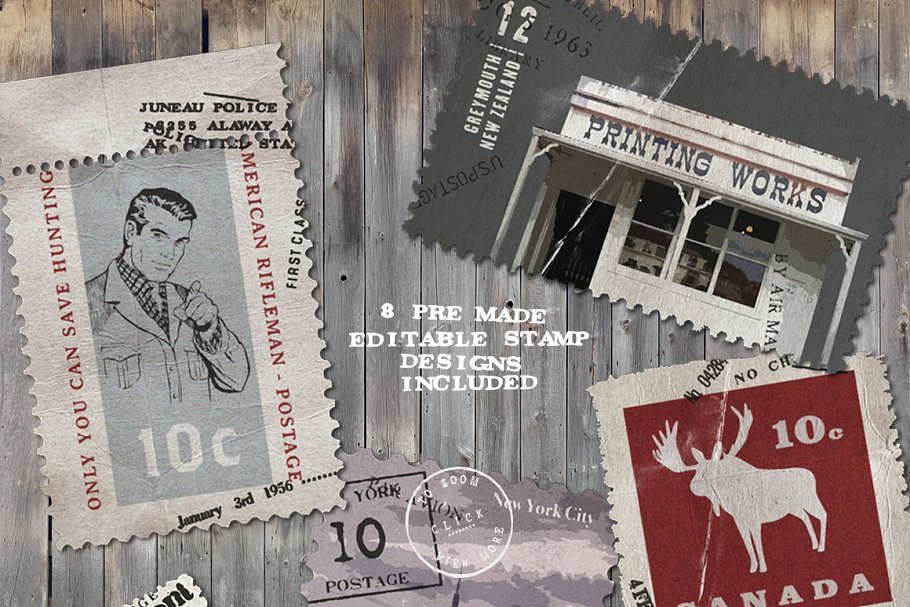 复古邮票印章效果图层样式PSD分层模板 Old Stamping Ground – Smart PSD插图(4)