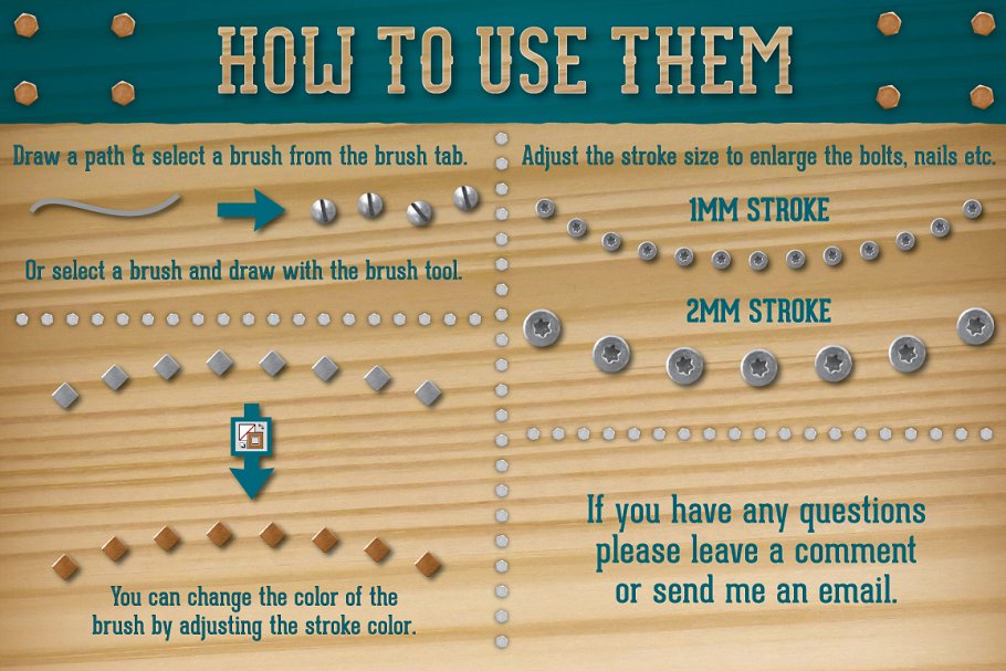 螺栓、螺钉、铆钉和钉子图形AI笔刷 Bolt, Screw, Rivet & Nail Brushes插图(3)