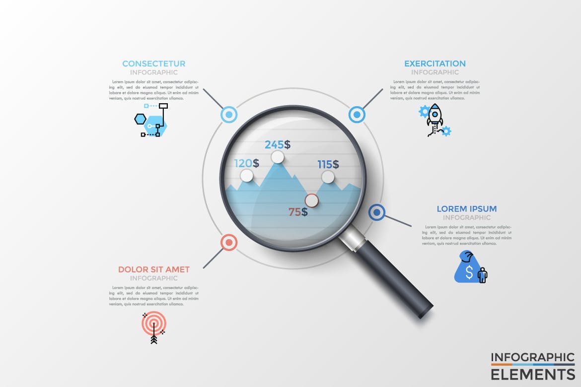放大镜信息图表图形矢量设计模板 Objectum Infographic: Magnifier插图(4)