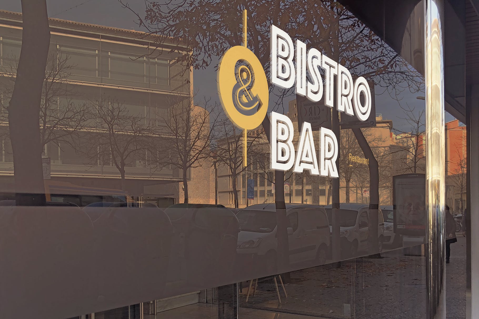 玻璃外墙Logo徽标全景展示效果图样机素材库精选 Panoramic Glass Logo Mockup插图(2)