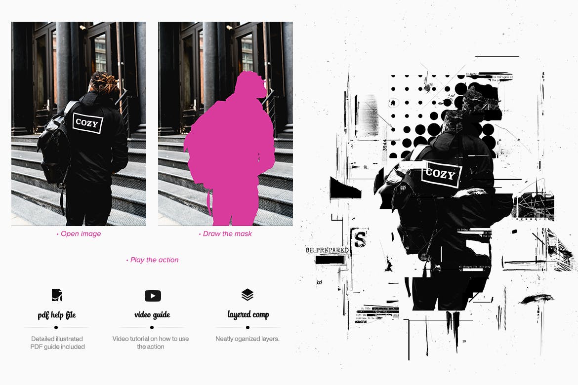 照片转损坏错位故障特效PS动作 Photocopy Glitch Poster Photoshop Action插图(1)