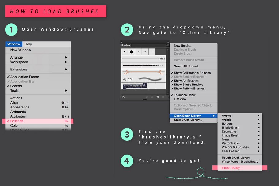 50款冬季森林主题AI笔刷 Winter Forest Illustrator Brushes插图(4)