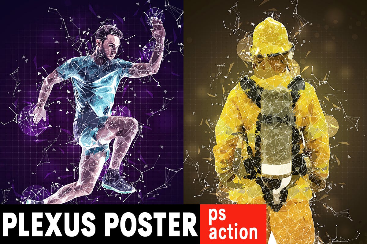 抽象三角形图形人物海报效果PS动作预设插图
