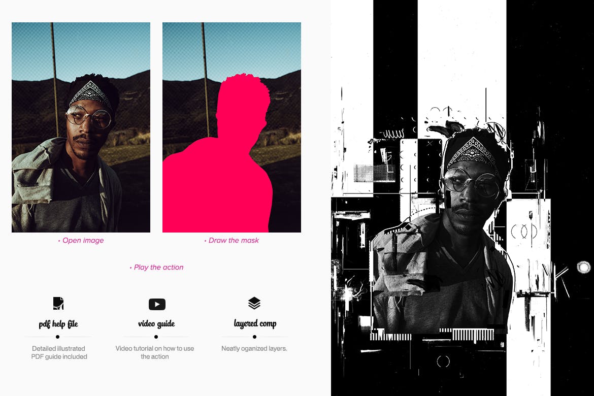 抽象海报设计油墨印刷效果PS动作 Ink Monoprint Poster Photoshop Action插图(1)