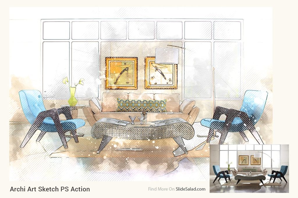 逼真建筑主题艺术素描PS动作 Archi_Art_Sketch_Photoshop_Action_V2插图(6)