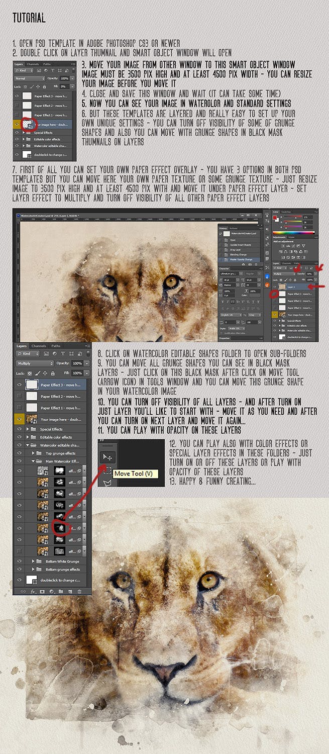 独特的水彩照片效果生成器PSD分层模板 The Ultimate Watercolor Creator 4插图(1)