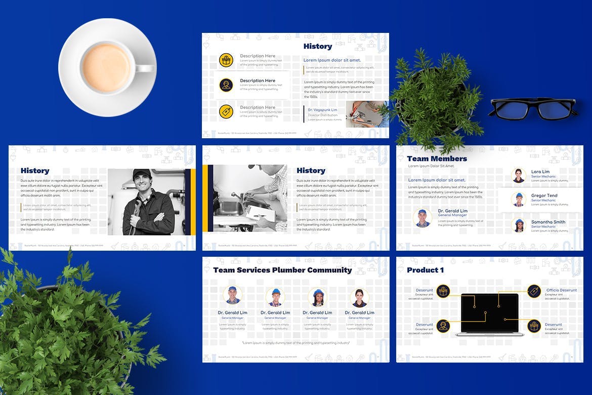 时尚高端房地产物业公司管道服务行业Google Slide谷歌幻灯片powerpoint演示模板（pptx）插图(1)