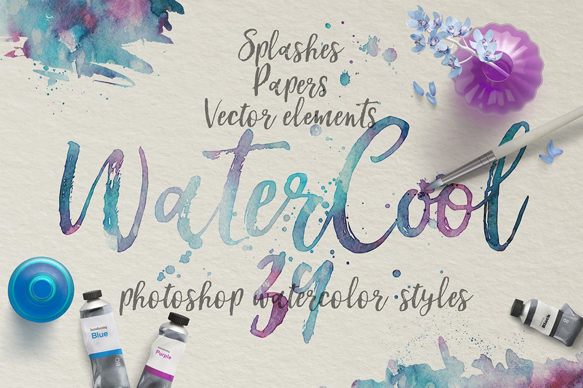 水彩艺术创作样式设计素材 WaterCool Kit. Watercolor Styles插图