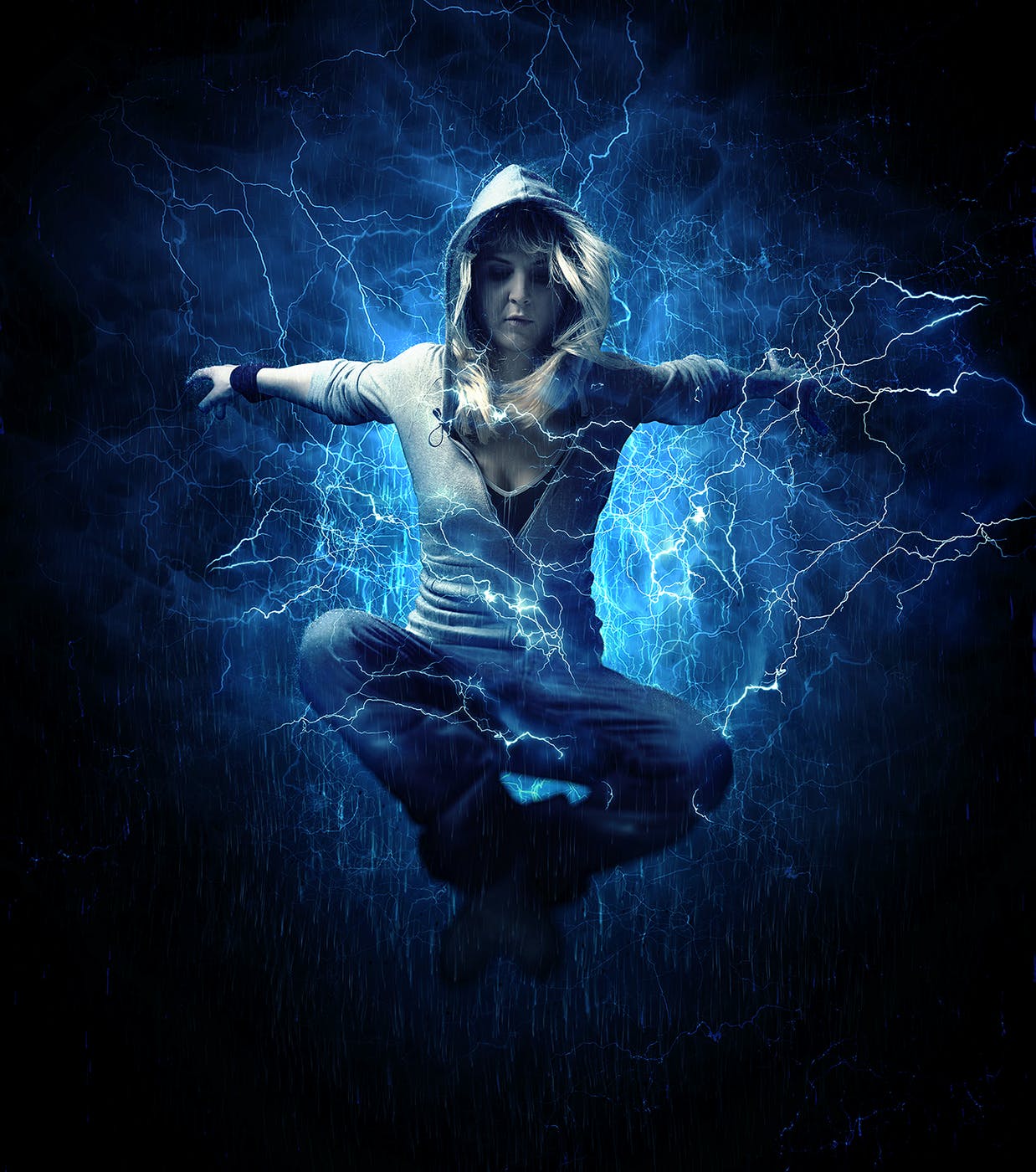 炫酷蓝色闪电雷击效果PS动作 Hurricane Photoshop Action CS2+插图(3)