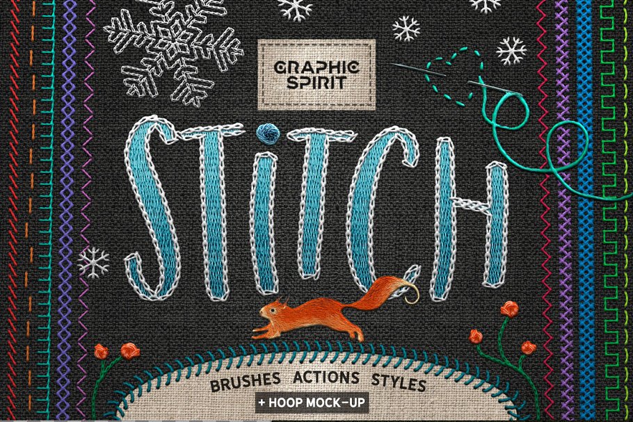 裁缝缝线效果PS笔刷 STITCH Effect Photoshop Tooklit插图