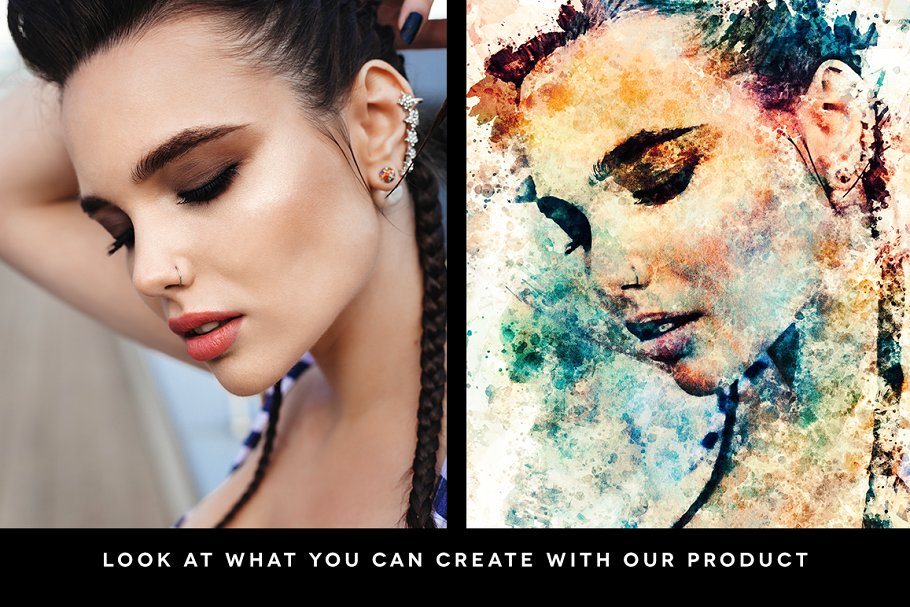 人物肖像照片水彩效果PS动作 Watercolor Portrait Photo Template插图(1)