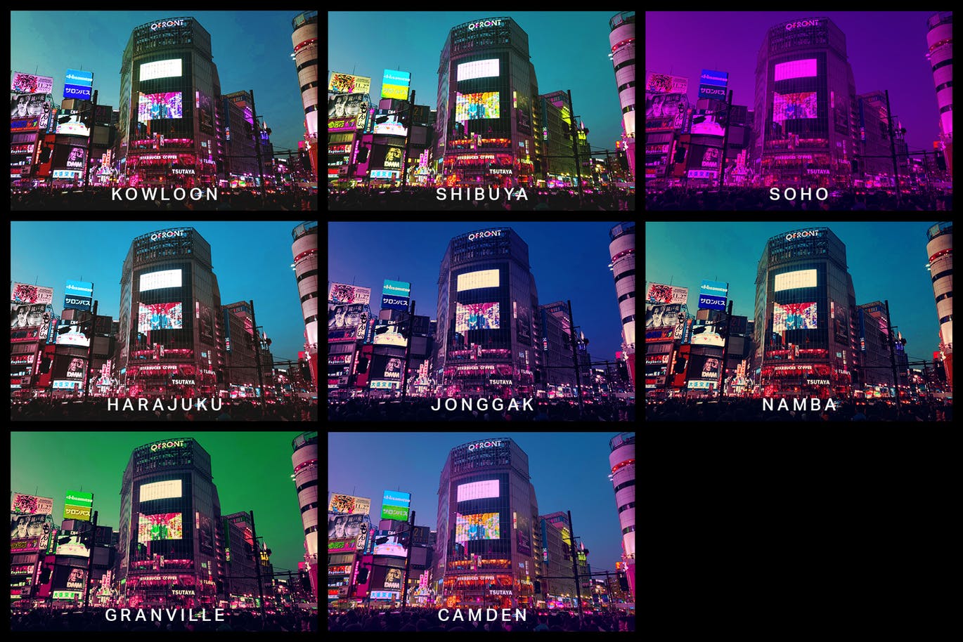 赛博朋克美学效果风格城市夜景摄影处理素材库精选PS动作 8 Cyberpunk Aesthetics Photoshop Actions and LUTs插图(1)