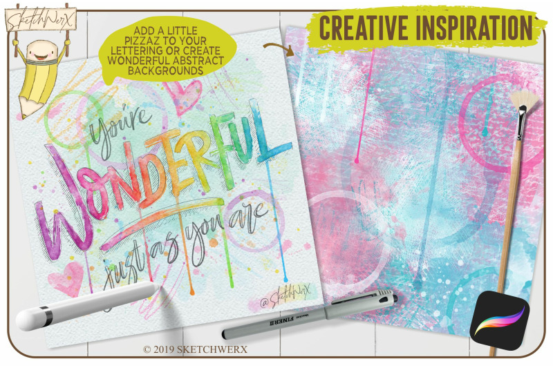 创意Procreate专用画笔素材-水彩戒指和滴水印章插图(2)