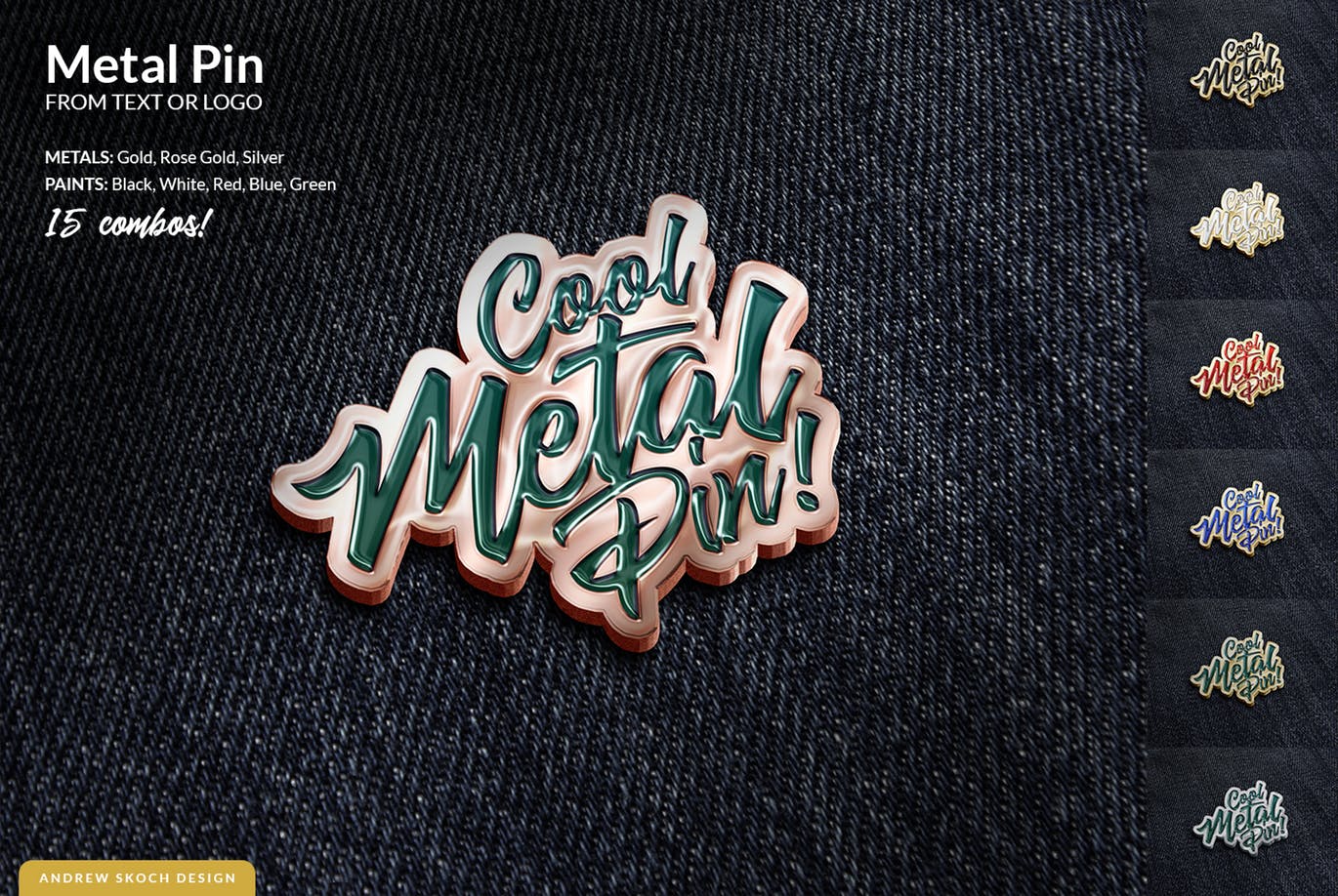 金属别针特效文本&Logo徽标PSD模板 Metal Pin – Text and Logo Mockups插图(3)