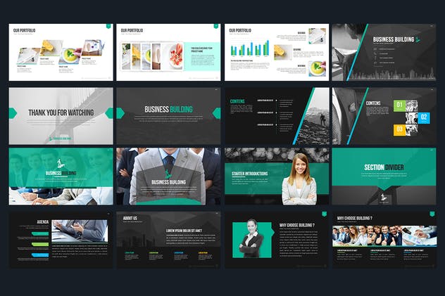 酷黑背景企业计划/提案PPT演示模板 Business Building Powerpoint Presentation插图(9)