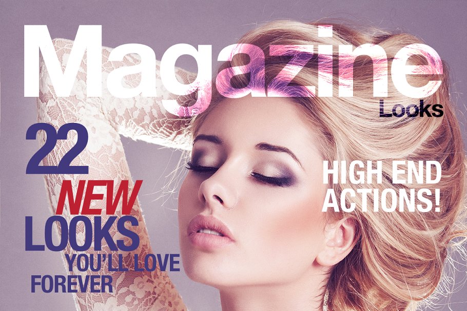 时尚杂志封面人物人像美化装饰PS动作 Magazine Looks Action Bundle插图(2)