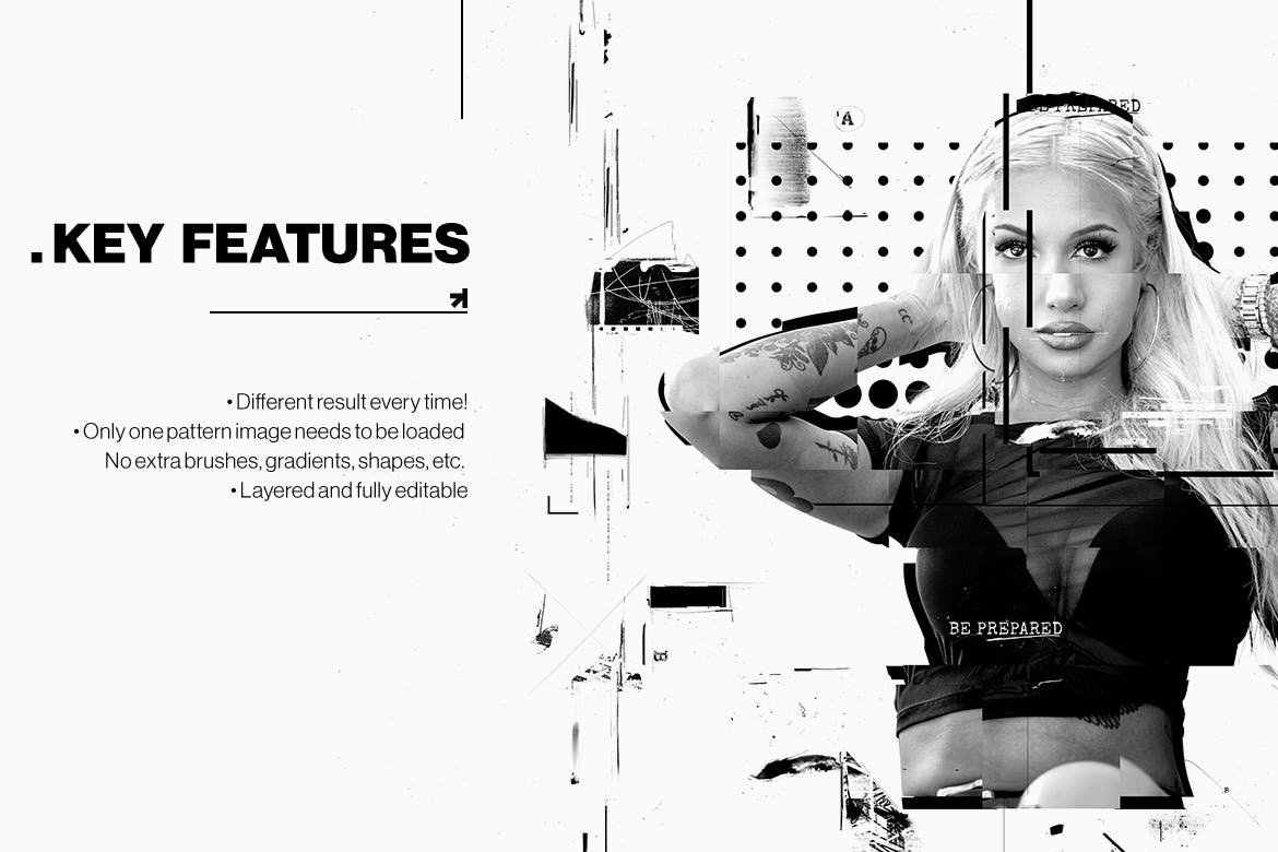 照片转损坏错位故障特效PS动作 Photocopy Glitch Poster Photoshop Action插图(6)