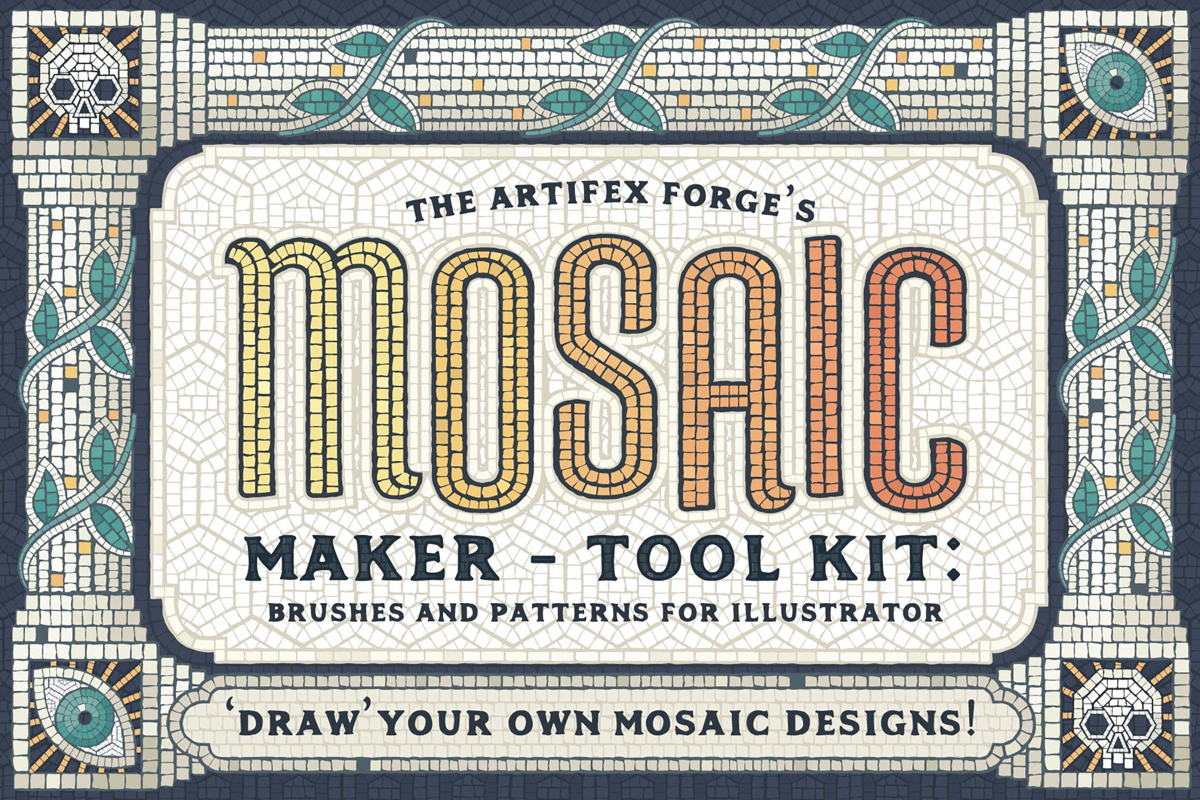 古罗马马赛克瓷砖图案AI笔刷 Mosaic Maker – Brushes & Patterns插图