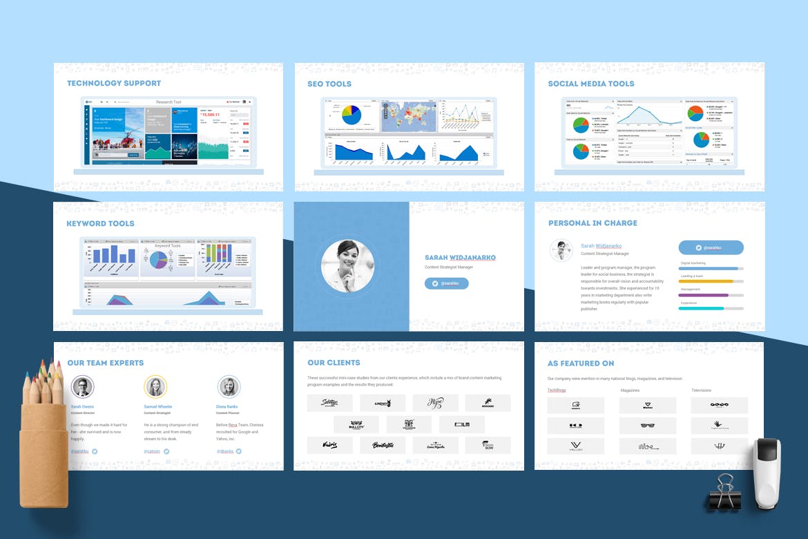 时尚清新简约内容营销演示powerpoint幻灯片演示模板（pptx）插图(4)